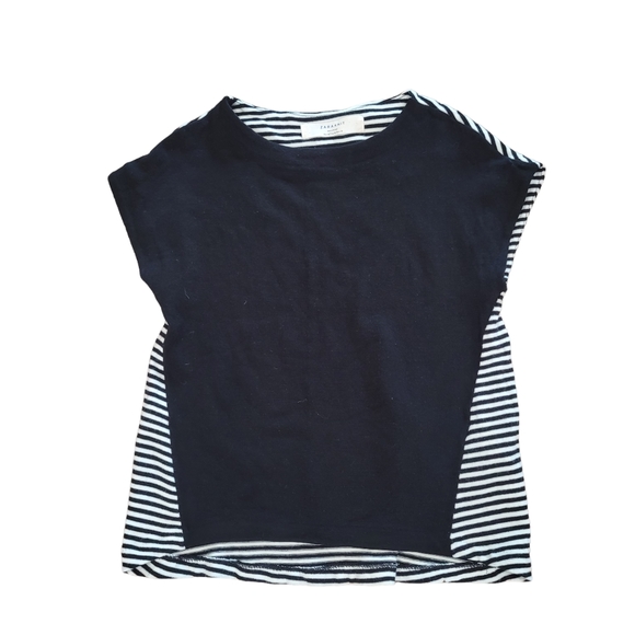 Zara Knit Solid/Striped Short Sleeve Sweater Sz M - Picture 1 of 3